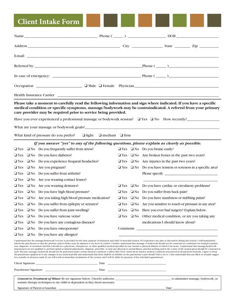 legal client intake form template  personal injury client