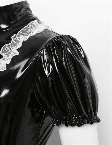 men s sissy wet look patent leather maid cosplay costume thong leotard