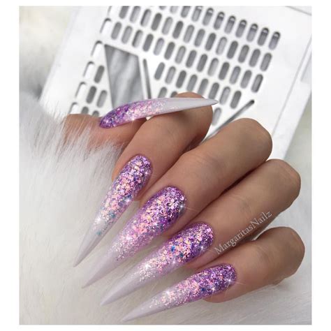 Ombre Purple Acrylic Nails With Glitter Nail And Manicure Trends