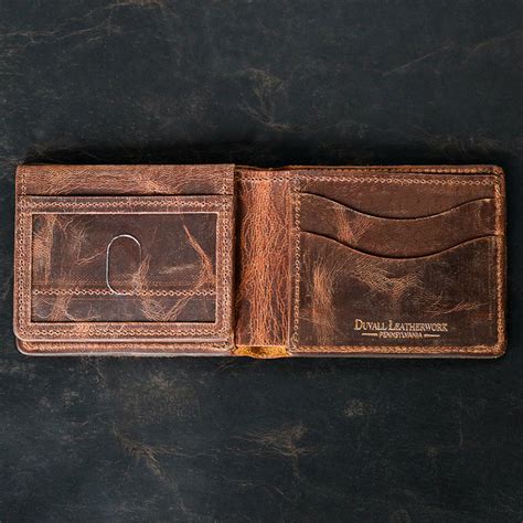bifold wallet  id window  bison leather bifold wallet etsy
