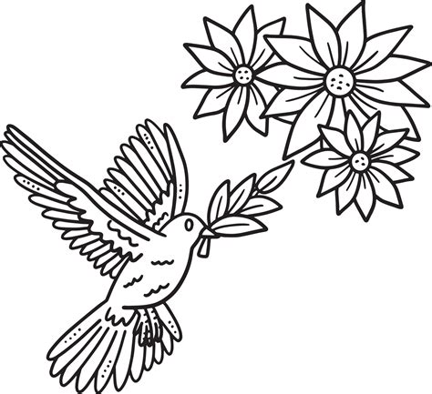 bird  flower isolated coloring page  kids  vector art
