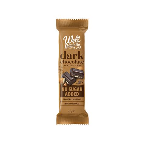 Buy Well Naturally No Sugar Added Dark Chocolate Bar Almond Chip 45g