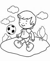 Coloring Outline Soccer Boy Playing Book Kid Football Ball Cartoon Kids Print Logo sketch template