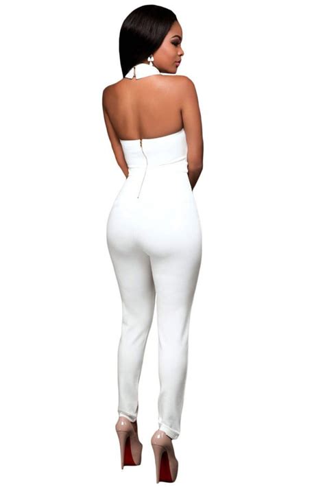 fashion choker back out womens white jumpsuit online store for women
