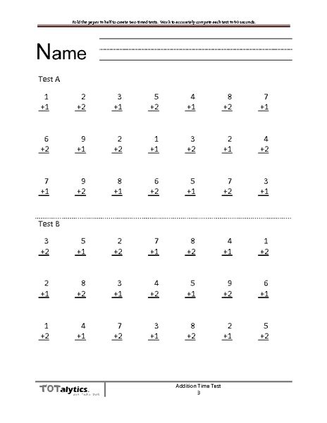 timed addition tests worksheet  kindergarten  grade lesson planet