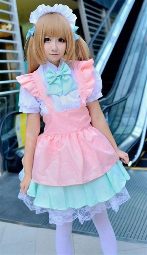 super cute peachy pink japanese maid cosplay costume