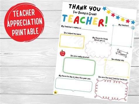 teacher appreciation printable   teacher printable etsy