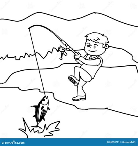 boy fishing page coloring pages