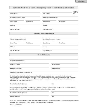 printable emergency contact form  child templates fillable