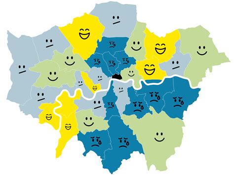map shows londons happiest  saddest boroughs