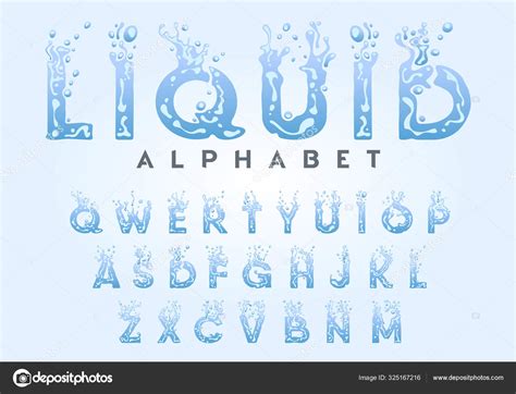 Liquid Alphabet Water Letters Set Creative Splash Font Drops Bubbles