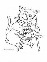 Coloring Cat Pages Eating Fish Fork Cats Plate Print Kittens Clipartqueen sketch template