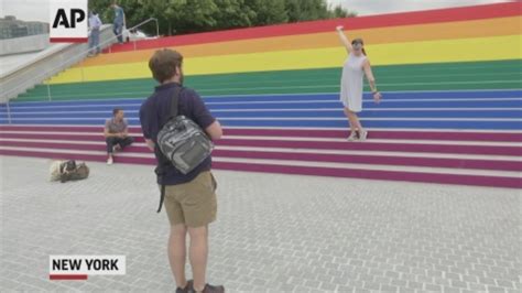 nyc park transforms staircase into gay pride flag