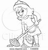 Maid Cartoon Mopping Lineart sketch template