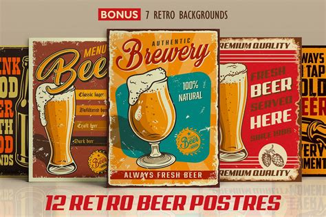 12 Retro Beer Posters Custom Designed Graphics