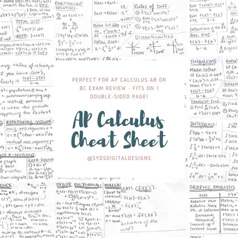 ap calculus abbc reference sheet etsy
