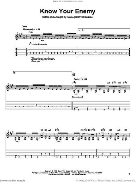 machine know your enemy sheet music for guitar tablature play along