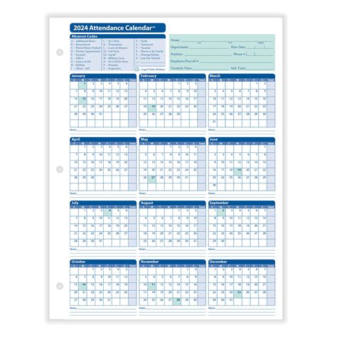 employee attendance calendar  printable printable calendar