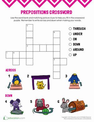 preposition crossword worksheet educationcom