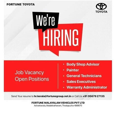 Fortune Toyota Multiple Job Vacancies
