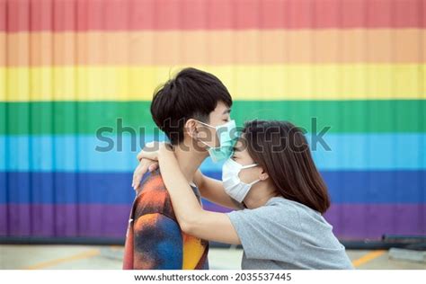 Стоковая фотография 2035537445 Asian Lesbian Couple Kissing On