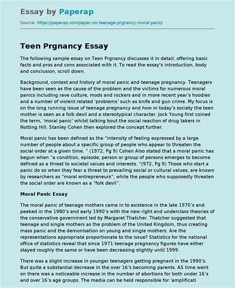 moral panic over teenage pregnancy free essay example