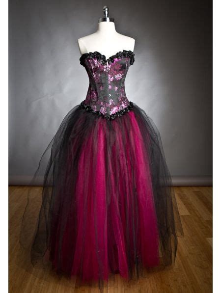 black  fuchsia gothic burlesque long prom corset dress beautiful evening gowns gothic prom