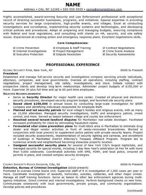 resume sample  security law enforcement professional resume