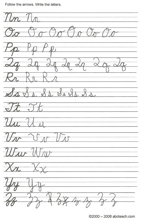 learn cursive handwriting worksheets  printable cursive