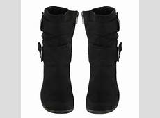 Girls Flat Slouch Knee High Suede Buckle Boots Black Sz