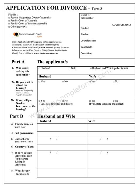 divorce form template sample forms