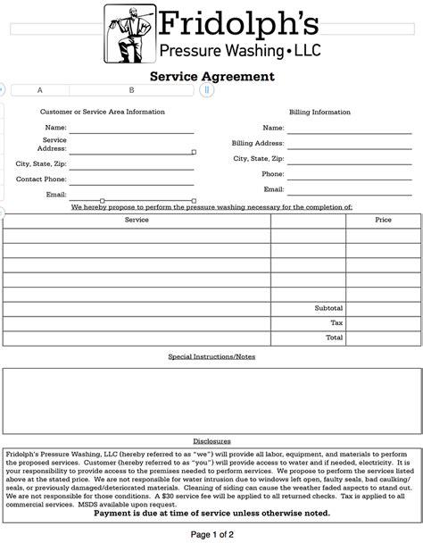 service agreement residential pressure washing resource