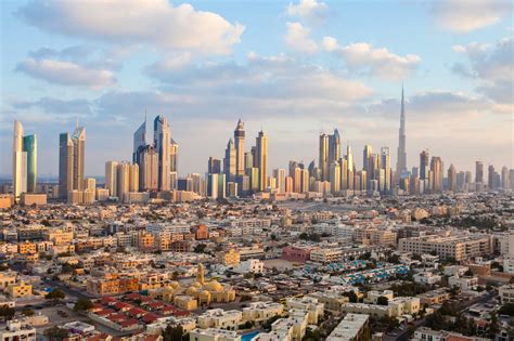 united arab emirates dubai elevated view    dubai skyline including  burj khalifa