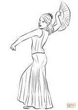 Flamenco Coloring Spanish Dancing Woman Spain Pages Printable Drawing Supercoloring sketch template