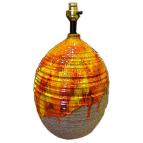 exceptional fat lava glaze pottery table lamp at 1stdibs