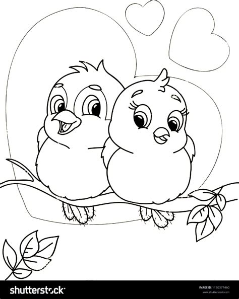 coloring page outline cartoon cute birds stock vector royalty