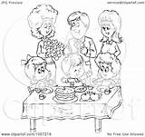 Family Coloring Outline Table Around Celebrating Illustration Royalty Clipart Clip Bannykh Alex sketch template
