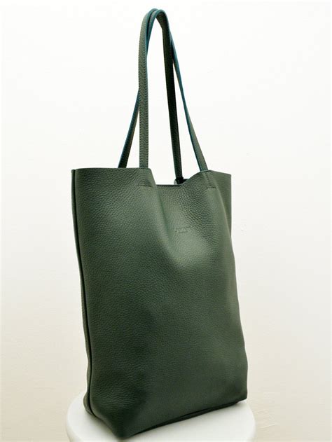 dark green leather bag green tote bagleather hand etsy