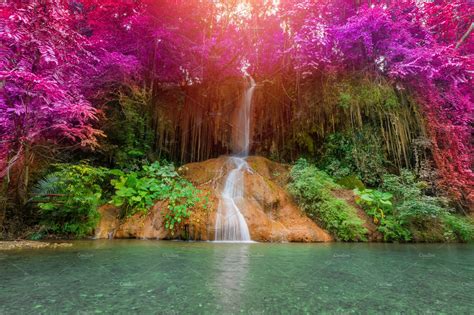 beautiful waterfall  rainforest high quality nature stock  creative market
