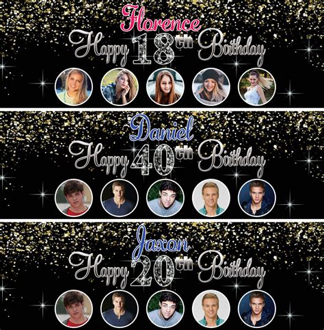 personalised birthday banners photo silver glitter adults etsy uk