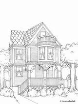 Colouring Buildings Towns Villages Cities Escapes Drawing sketch template