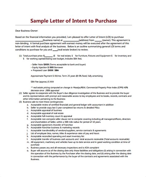 letter  intent  purchase real estate template business