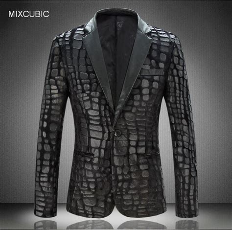 mixcubic autumn england style unique velvet leather stitching suit men