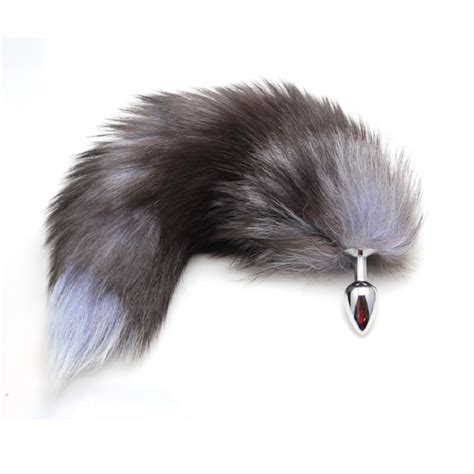 buy large size fox tail anal beads butt plug metal for