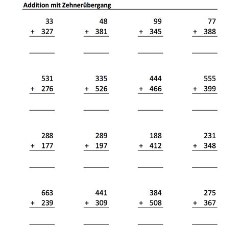arbeitsblaetter addition mit zehneruebergang mathefritz