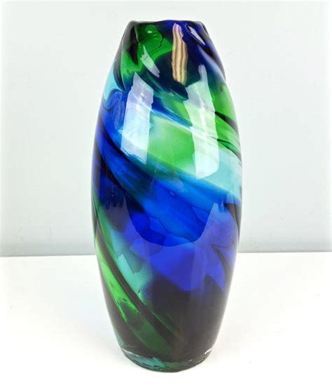 Green Blue Swirl Art Glass Vase Hand From Curioboxx On Etsy