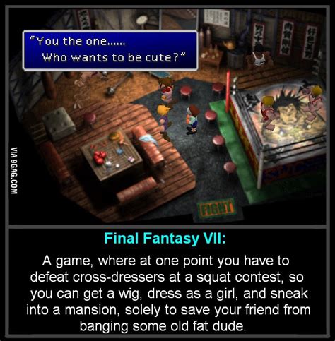 final fantasy vii a game where at one point you have to defeat cross dressers at a squat