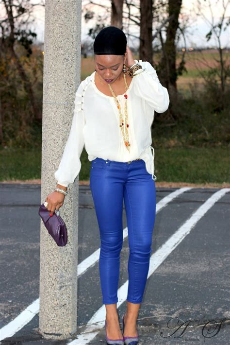 fashionista whore ootd blue metallic jeans