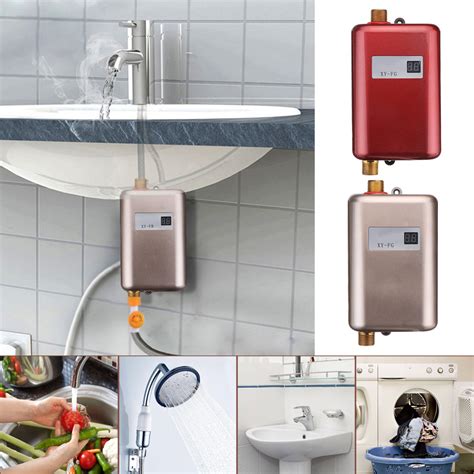 kw lcd electric tankless instant hot water heater  bathroom kitchen sink faucet