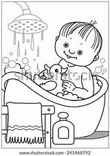 Bathing Bath Baby Soap Water Child Coloring Foam Shower Toy Vector Duck Rubber Sitting Near Small Search Shutterstock Stock sketch template
